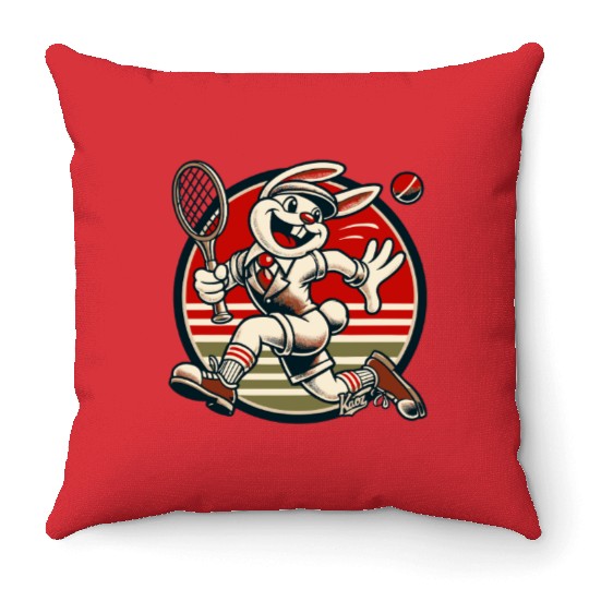 Retro Tennis Bunny – Vintage Sports Style Throw Pillows