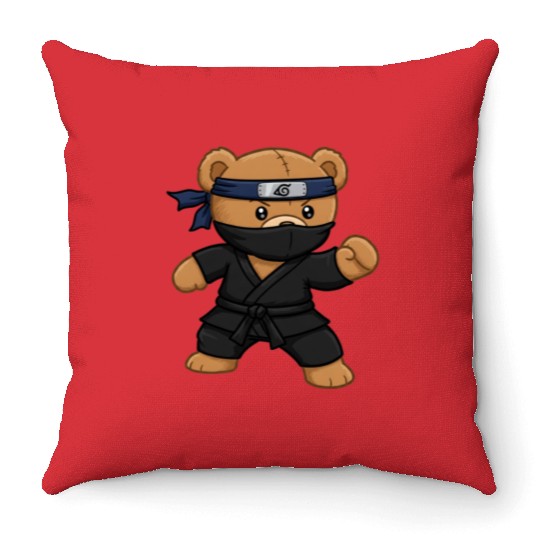 Teddy bear ninja Throw Pillows