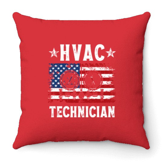 HVAC Technician Patriotic US American Flag Throw Pillows