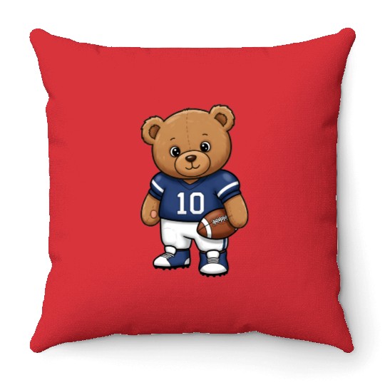 Teddy bear football player Throw Pillows