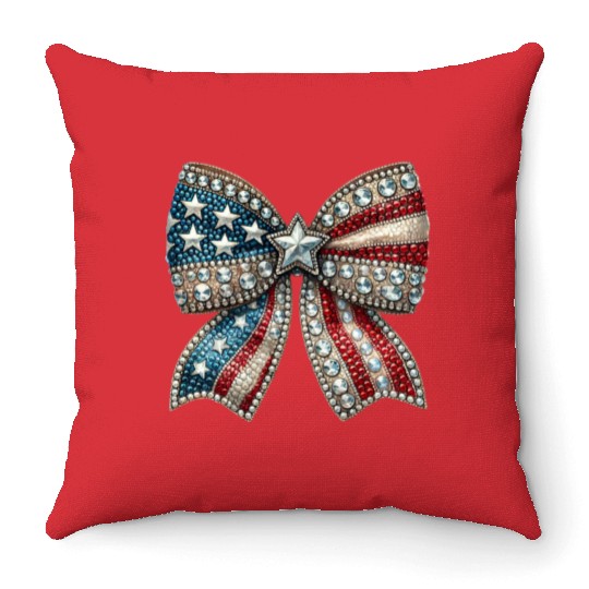 Patriotic Rhinestone Bow Throw Pillows