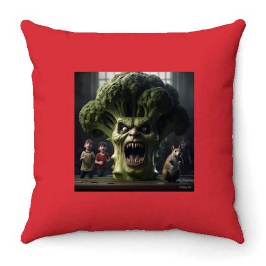 a hyper realistic cinematicmean broccoli. Throw Pillows