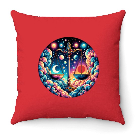 Libra - Celestial Scales of Balance Throw Pillows