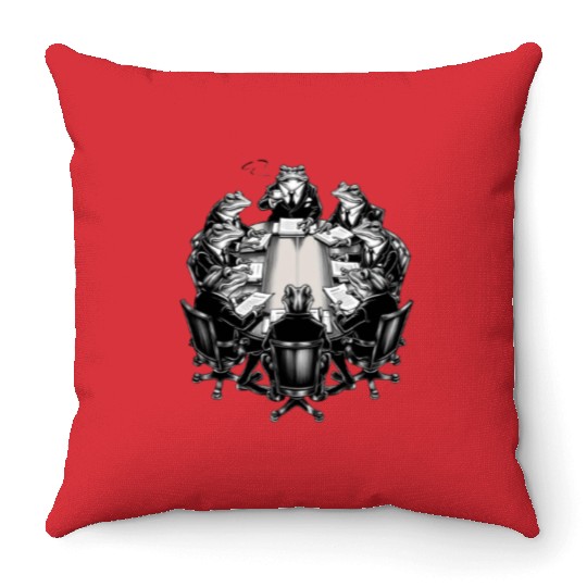 Frog Business Meeting Throw Pillows