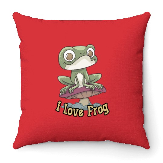 i love frog Throw Pillows