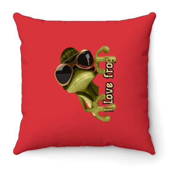 i love frog funny frog design Throw Pillows