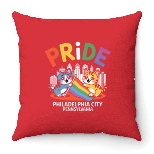 Pride Month Philadelphia City Pennsylvania USA Rai Throw Pillows