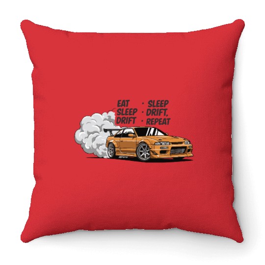 Eat Sleep Drift Repeat Throw Pillows – Neon JDM Car Raci