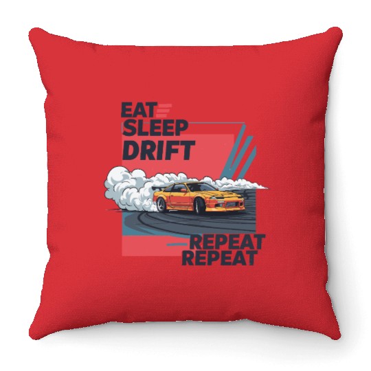 Eat Sleep Drift Repeat Throw Pillows – Neon JDM Car Raci
