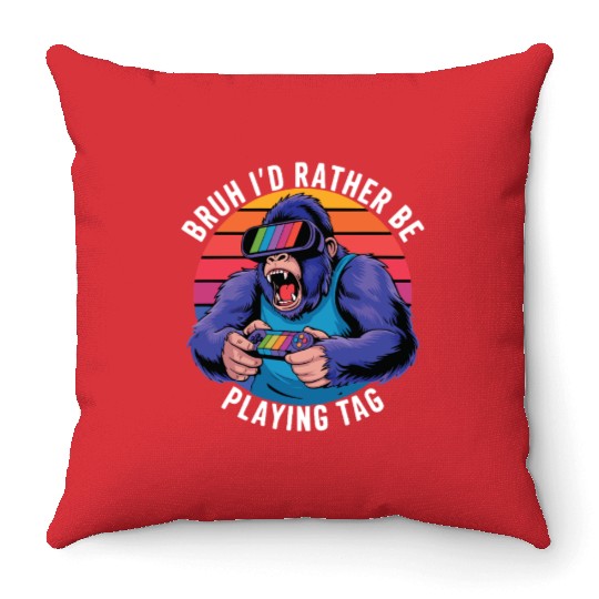 Retro Gamer Ape Throw Pillows