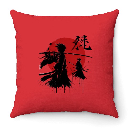 Shadow Samurai Warriors Under Blood Moon Throw Pillows