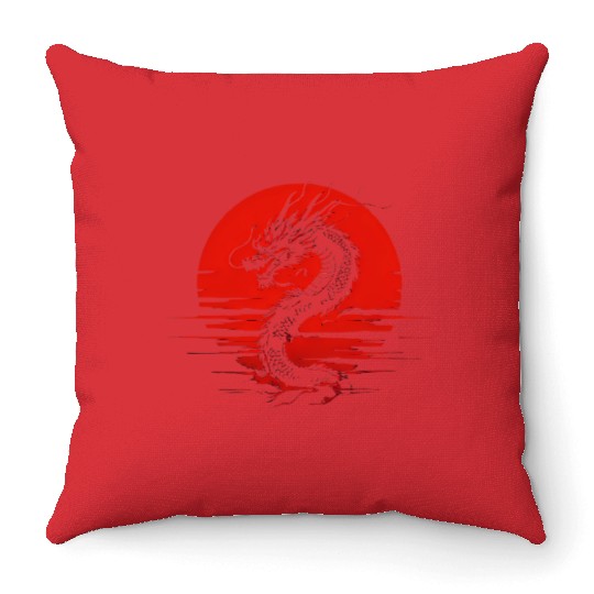 Dragon Rising Under the Blood Moon Throw Pillows