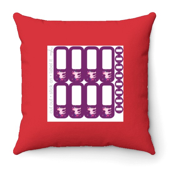 DIY School Sticker - Fantasy Unicorn Purple - 16 Throw Pillows