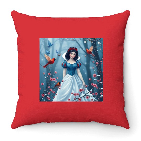 Snow White fantasy with birds. Throw Pillows