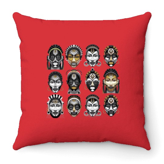 African Tribal Art Throw Pillows – Cultural Face Design