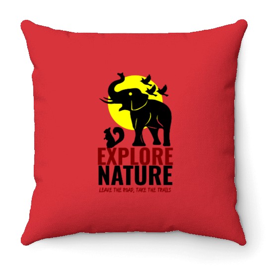 Explore Nature Elephant Squirrel Art Throw Pillows