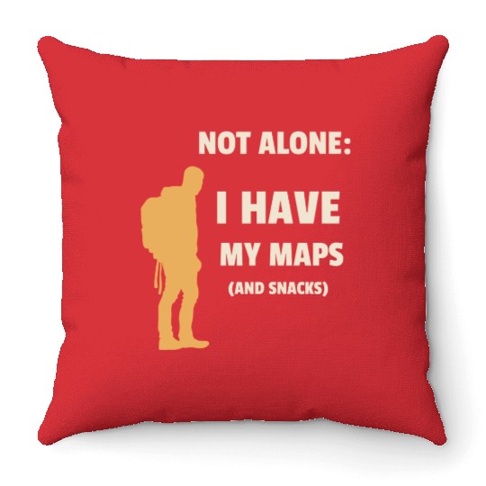 Solo traveler: I have my maps and snacks Throw Pillows