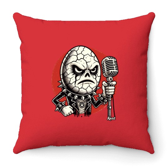 Angry Punk rock music Egg with Mic Throw Pillows