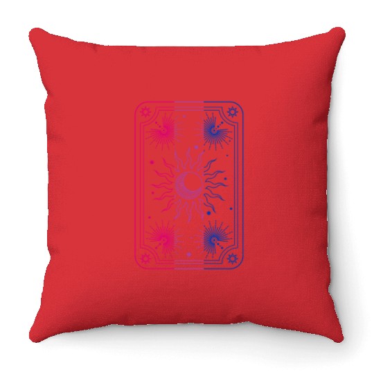 Mystical Tarot Card Sun in Bisexual Flag Colors Throw Pillows