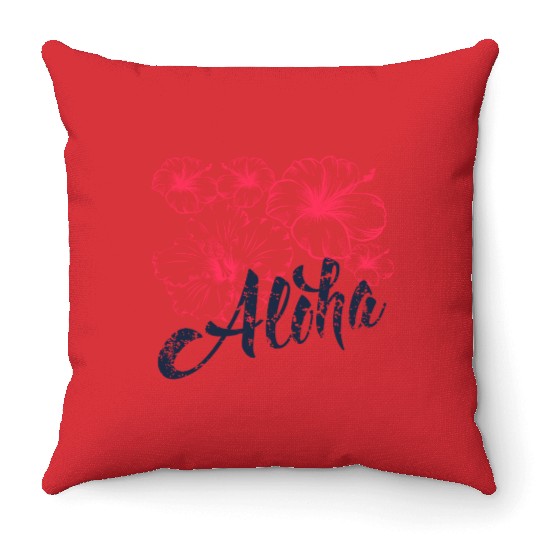 Aloha Red Hibiscus Flower Throw Pillows