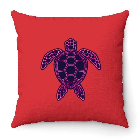 Hot Pink Neon Lava Sea Turtle Design Throw Pillows