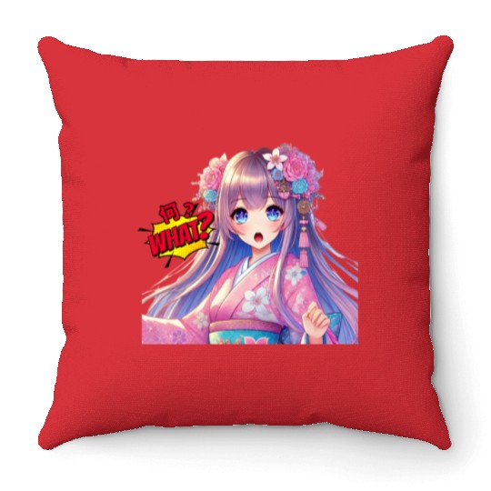 Kawaii Kimono Girl Throw Pillows