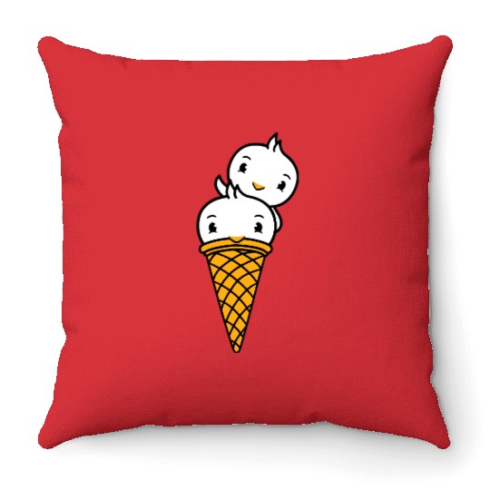 Two Birds Ice Cream Waffle Scoops Greeting Waving Throw Pillows