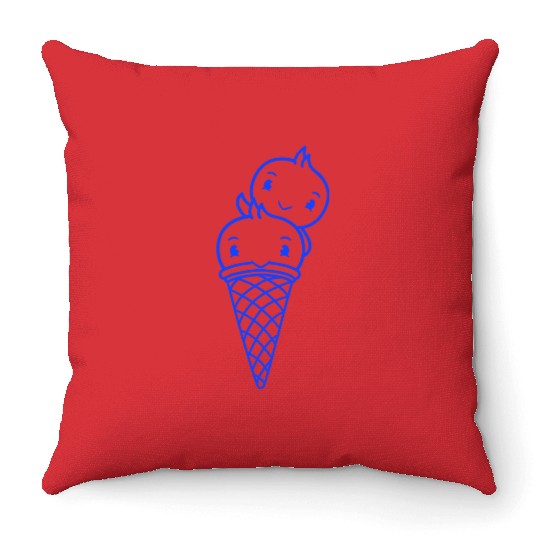 Two Birds Ice Cream Waffle Scoops Greeting Waving Throw Pillows