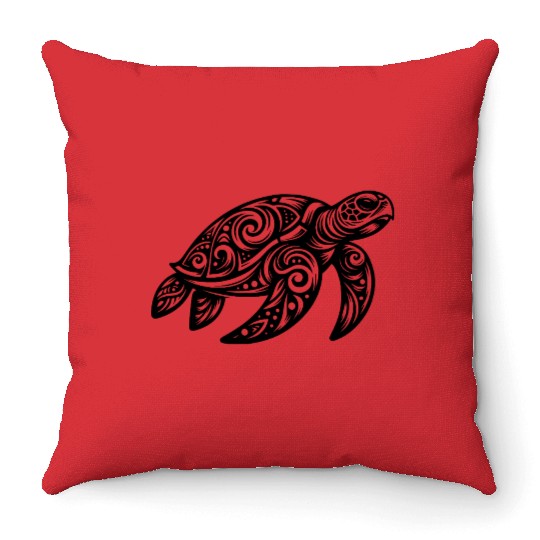 Ornamental Beauty Of A Sea Turtle Throw Pillows