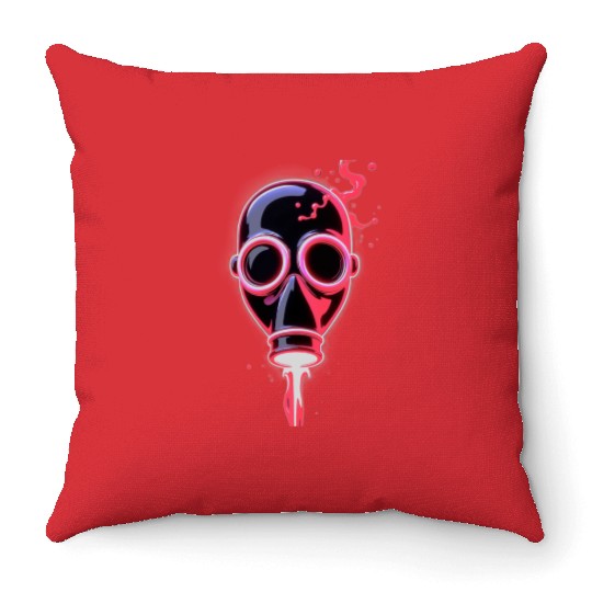 Neon Cyberpunk Gas Mask – Glowing Apocalypse Art Throw Pillows