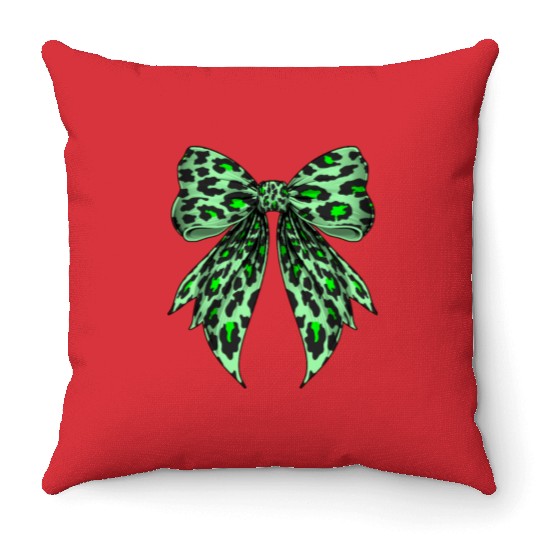 Coquette Bow Cheetah Animal Pattern Lime Green Throw Pillows