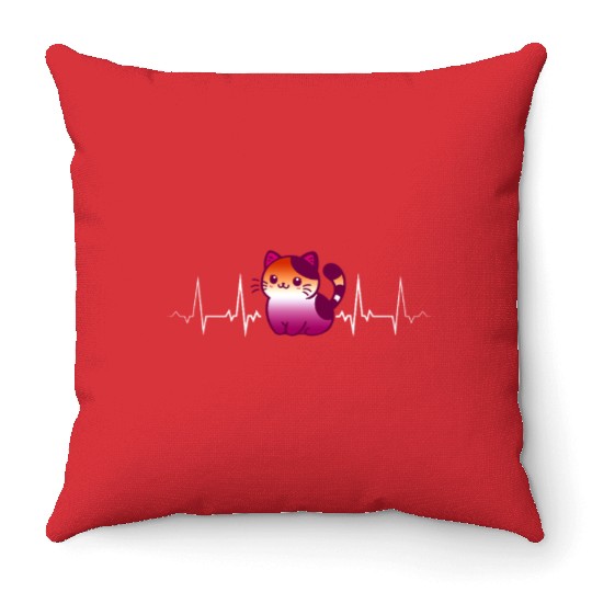 Lesbian Heartbeat Cute Kawaii Cat Pride Love Throw Pillows