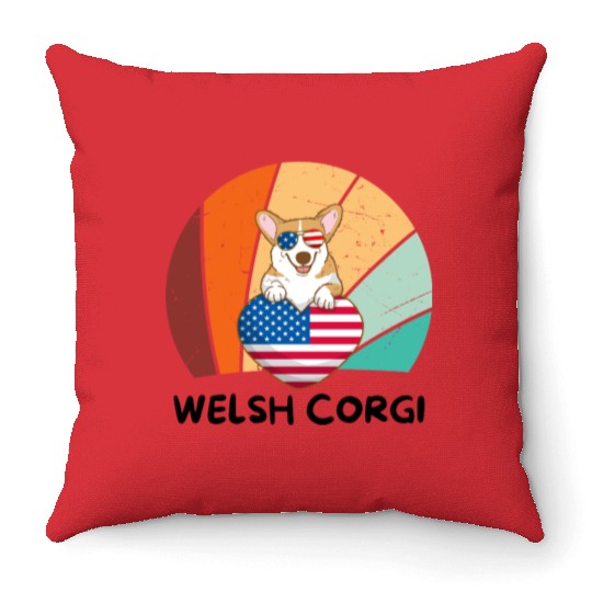 Patriotic Pup: Corgi in the USA Throw Pillows
