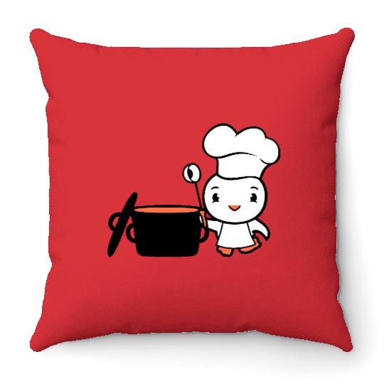 Bird Chef Cooking Pot Duck Delicious Hunger Food Throw Pillows