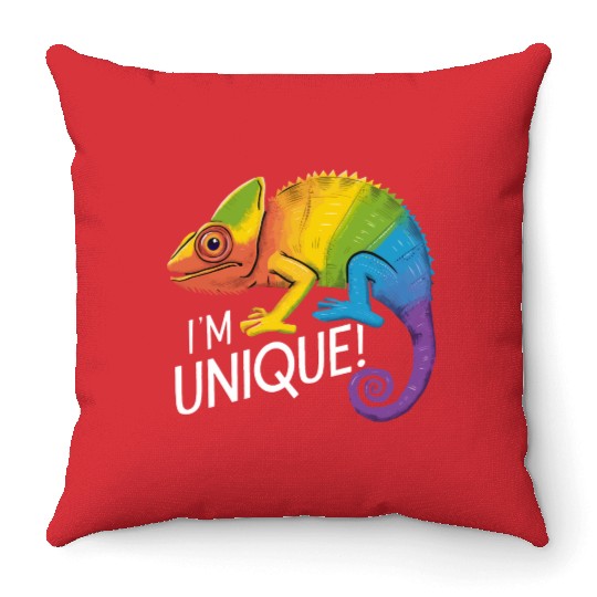 Rainbow Chameleon - "I'm Unique!" Colorful Animal Throw Pillows