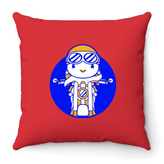 Bird Motorcycle Riding Biker Motorcyclist Hobby Throw Pillows