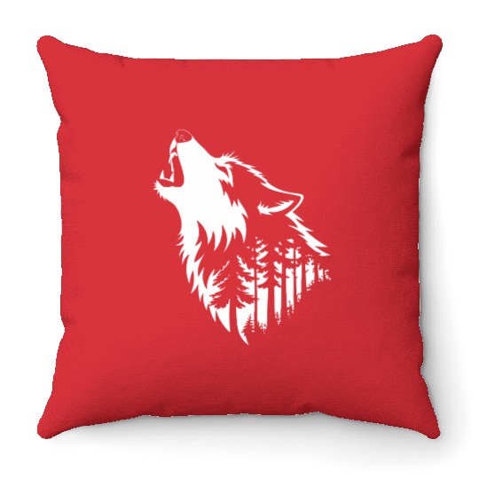 Howling Wolf & Forest Silhouette Throw Pillows