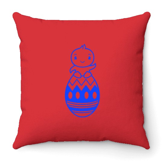 Chick Sits On Giant Easter Egg Waving Easter Sweet Throw Pillows