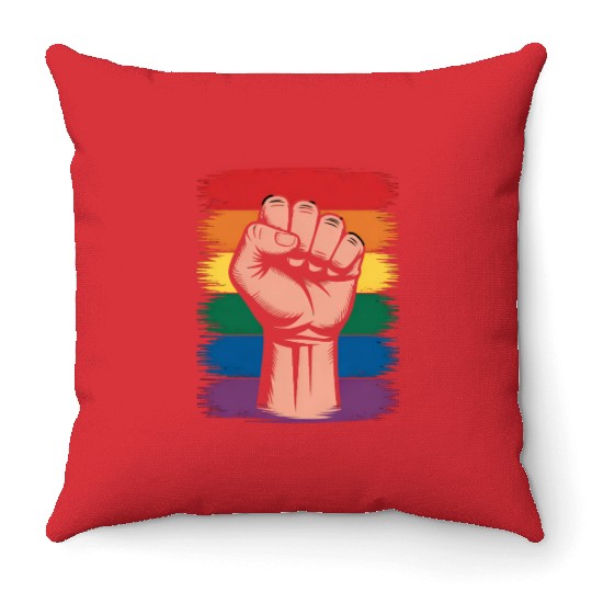 Raised Fist Pride Rainbow LGBTQ Support Rights Throw Pillows