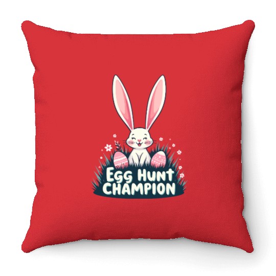 Egg Hunt Champion Bunny Design Throw Pillows