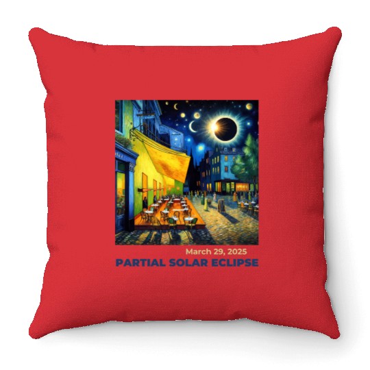 March 29, 2025 Partial Solar Eclipse Night Scene Throw Pillows