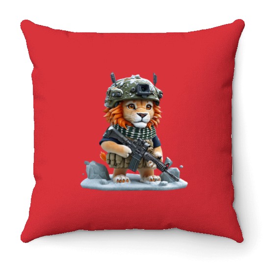 Lion In Military Throw Pillows