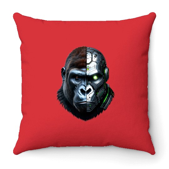 Cyborg Gorilla Throw Pillows