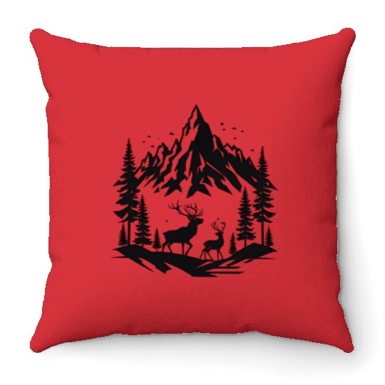 Reindeer and Mountains Throw Pillows