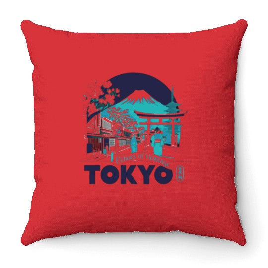 Tokyo Skyline with Mount Fuji Throw Pillows
