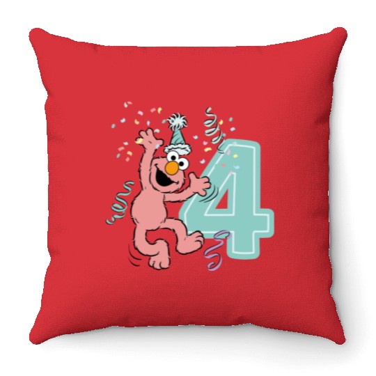 Sesame Street Birthday Design With Elmo 4 Years Throw Pillows