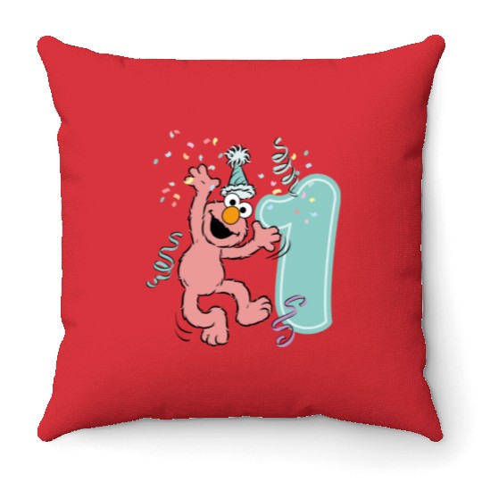 Sesame Street Birthday Design With Elmo One Year Throw Pillows