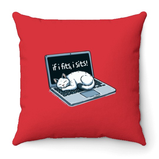 Laptop Cat Nap - If I Fits, I Sits! Throw Pillows