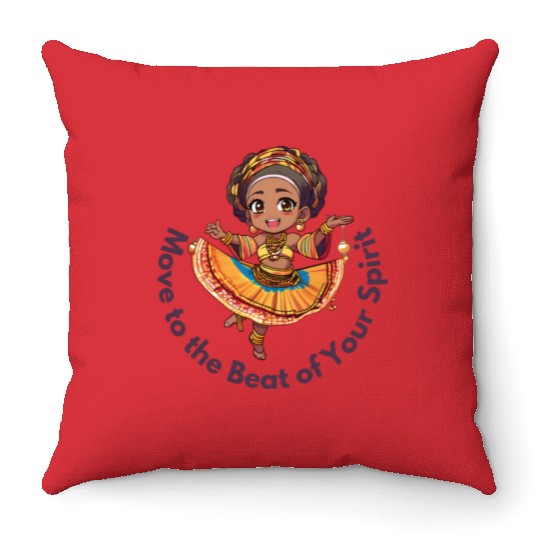 Chibi Afro Dancer – Spirit in Motion Throw Pillows