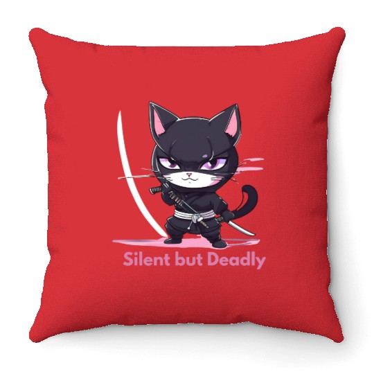 Silent But Deadly – Chibi Ninja in Action Throw Pillows